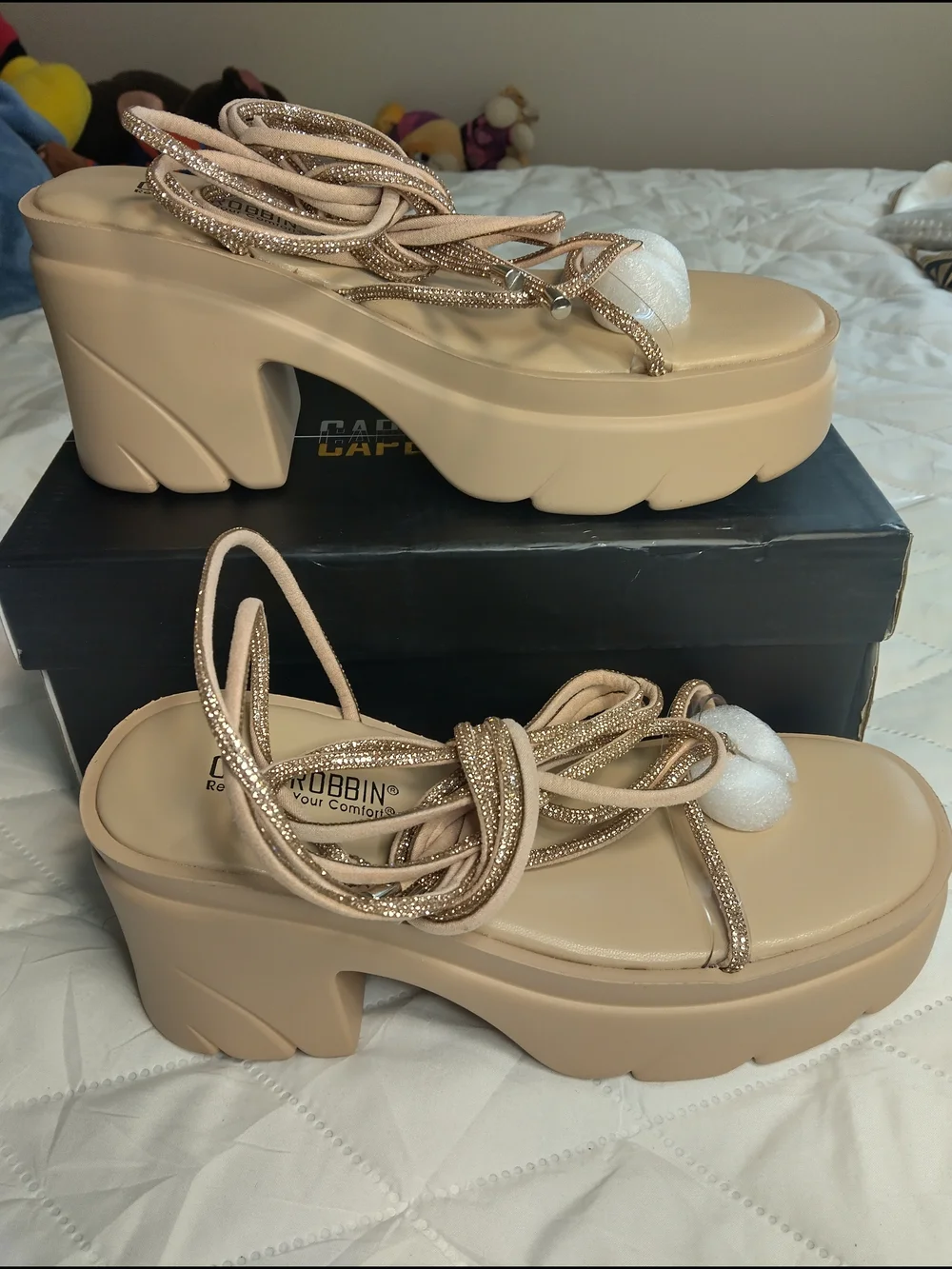 Cape Robbin Nude Blush Lace-Up Platform Sandals